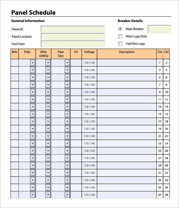 Circuit Panel Label Template