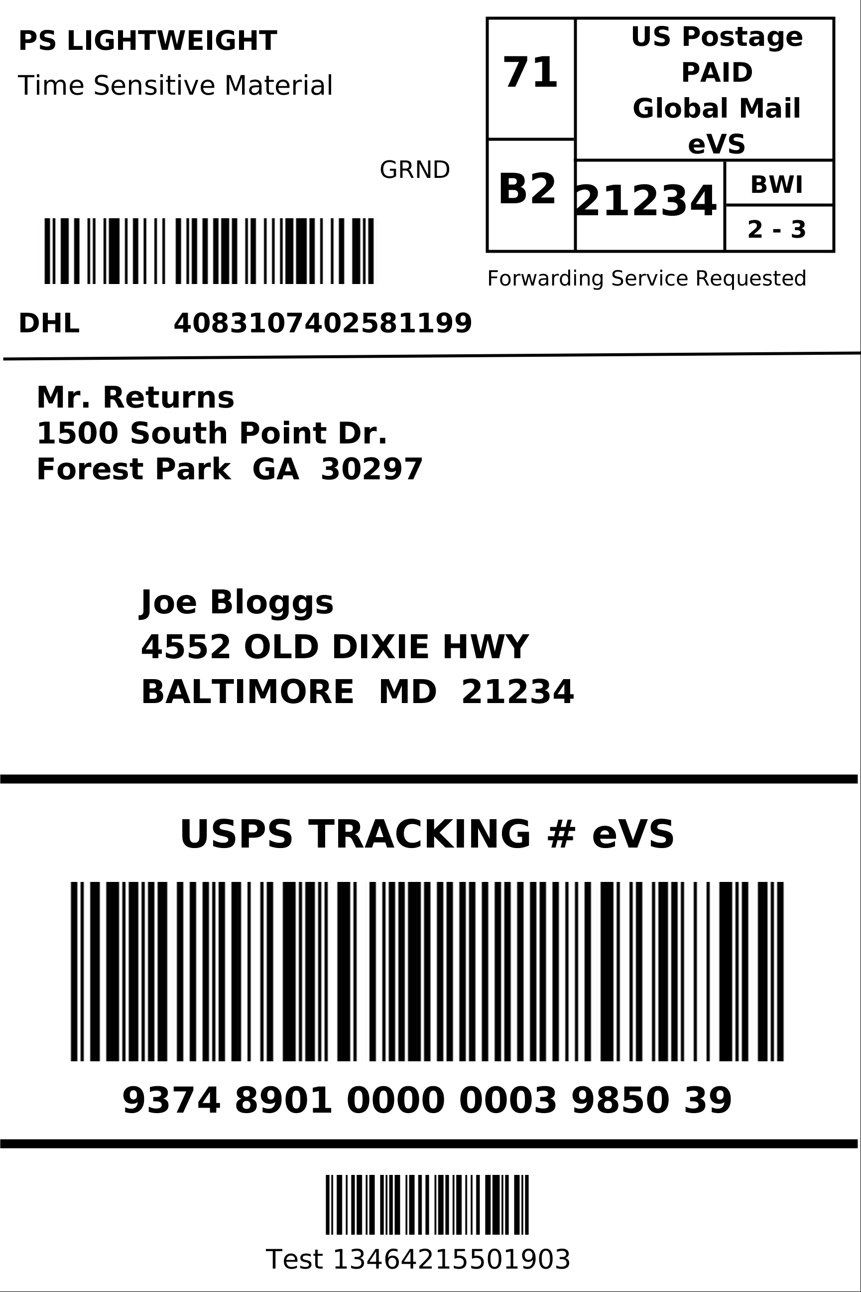 Return Shipping Label Example