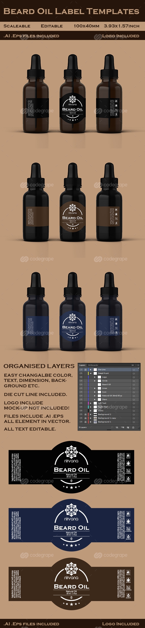 Beard Oil Label Templates Print