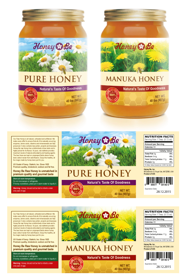 Pure Honey & Manuka Honey Labels Template