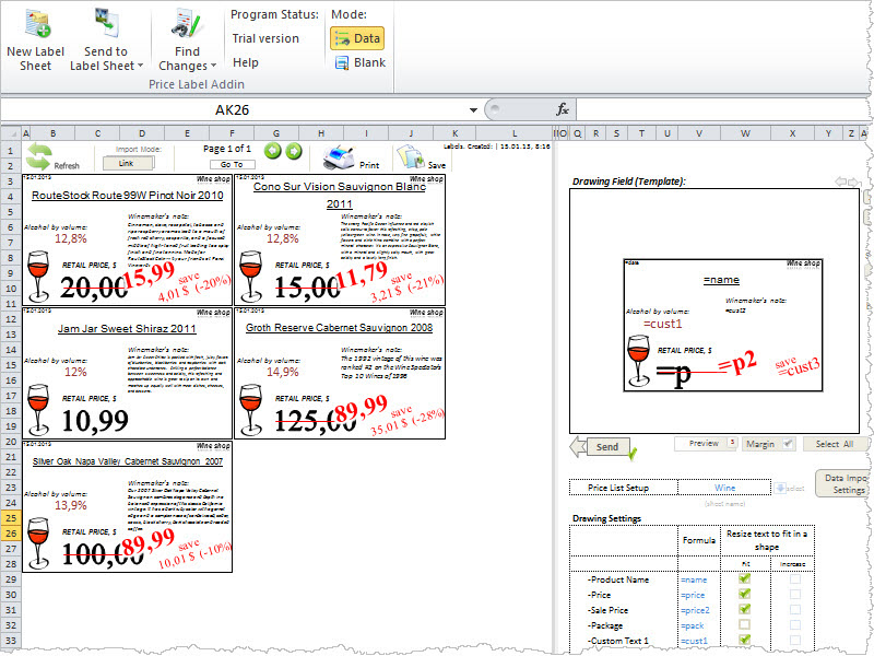 Price Label Addin for Microsoft Excel screenshot Windows 8 Downloads