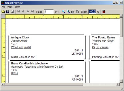 museum inventory software: print museum tag labels, item cards 