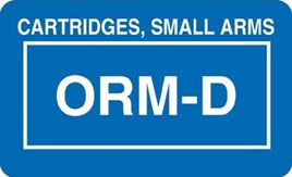 Cartridges, Small Arms ORM D Stickers Cartridges, Small Arms ORM D Stickers