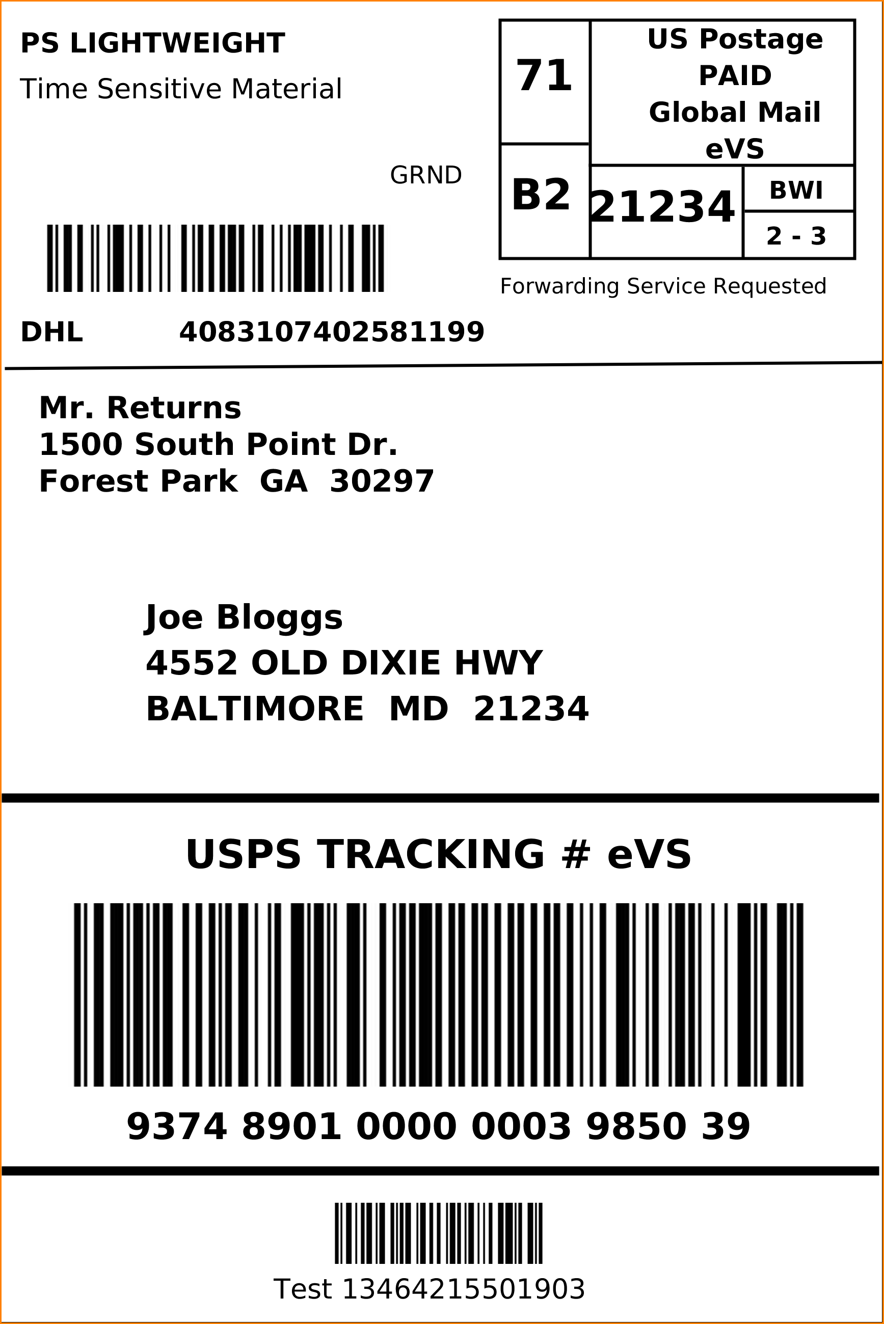 Return Label Template