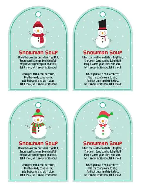 free printable snowman soup poem tags